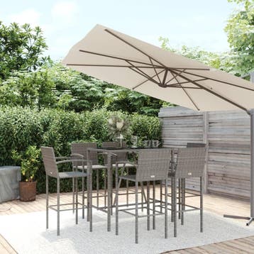 vidaXL 7-delige Tuinbarset poly rattan grijs, Tuin en Terras, Verzenden, Nieuw