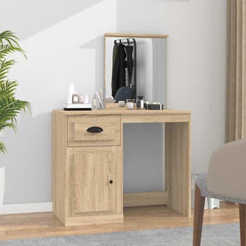 vidaXL Kaptafel met spiegel 90x50x132,5 cm bewerkt hout, Verzenden