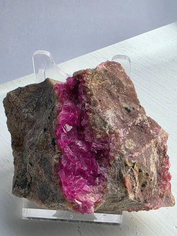 Kobaltoan calciet Kristal op matrix - Hoogte: 7 cm -, Verzamelen