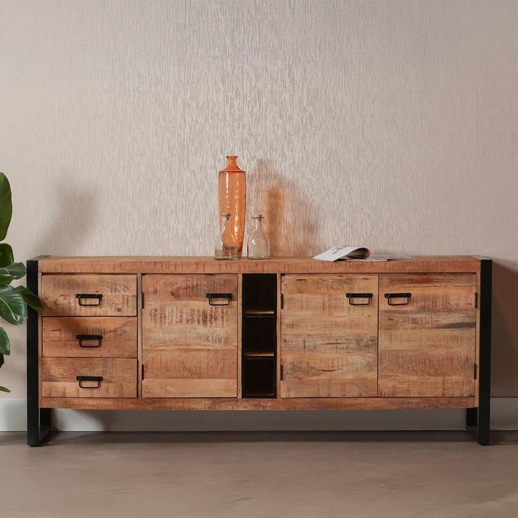 Dressoir Mangohout Kelvin 200 cm, Huis en Inrichting, Kasten | Dressoirs, Nieuw, Overige houtsoorten, Verzenden