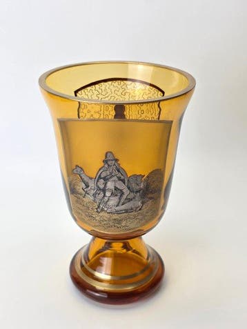 Bohemia Glass - Hand Painted Amber Glass - Vaas - Glas, Antiek en Kunst