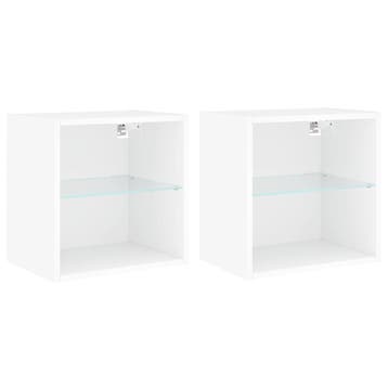 vidaXL LED Wand Bedkast 2 st White Standard Engineered Wood,, Verzenden, Nieuw