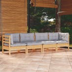 vidaXL 4-delige Loungeset met grijze kussens massief, Verzenden, Nieuw, Loungeset