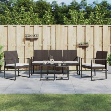 vidaXL 5-delige Tuinset met kussens polypropeen rattan bruin, Verzenden, Tuinset