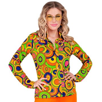 Disco 70S Blouse Gekleurd Dames Retro, Verzenden, Nieuw