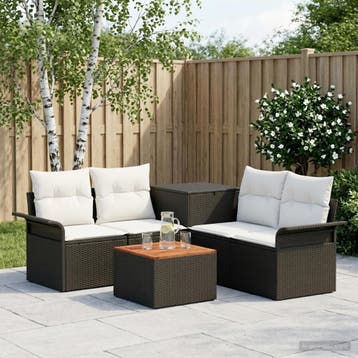 vidaXL Bankstel 6 st 4-Aantal zitplaatsen Zwart en Crème Wit, Tuin en Terras, Verzenden, Nieuw
