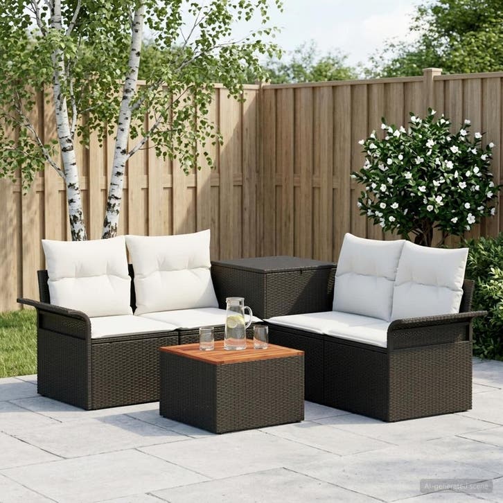 vidaXL Bankstel 6 st 4-Aantal zitplaatsen Zwart en Crème Wit, Tuin en Terras, Tuinsets en Loungesets, Nieuw, Verzenden