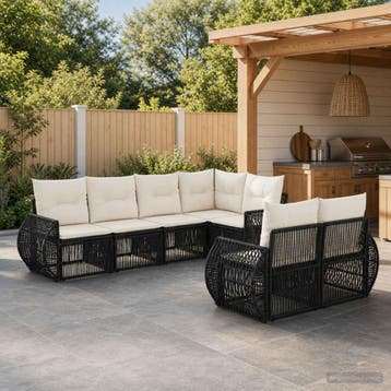 vidaXL Tuinbank Set 7 st 7-Aantal zitplaatsen Zwart en Crème, Verzenden, Nieuw