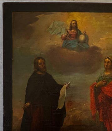Icoon - Christus Pantokrator, Twee heiligen - Hout