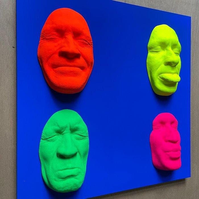 gregos - Fluo moods on blue background, Antiek en Kunst, Kunst | Schilderijen | Modern