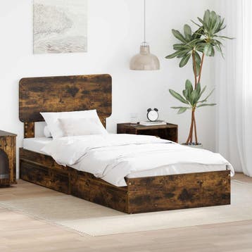 vidaXL Opbergbed met lade Rook Eiken 90 x 200 cm Bewerkt, Verzenden