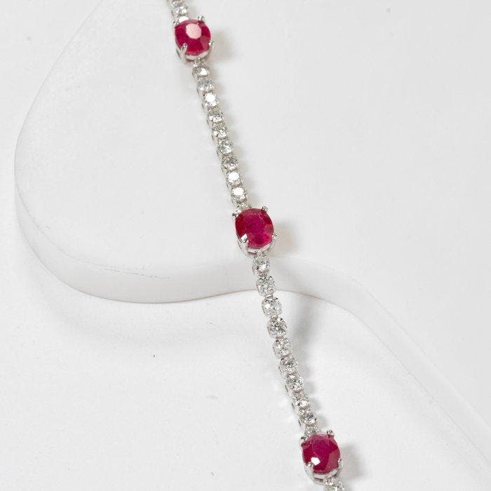 Tennis armband - 14 karaat Witgoud - 4.17ct. tw. Robijn -, Bijoux, Sacs & Beauté, Bijoux anciens