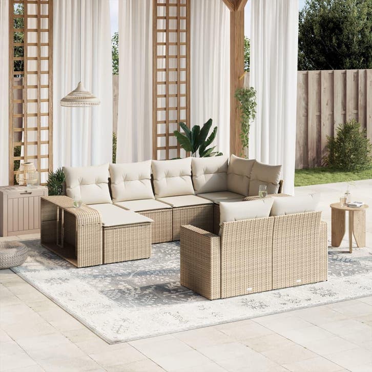vidaXL 10-delige Loungeset met kussens poly rattan beige, Jardin & Terrasse, Ensembles de jardin, Envoi