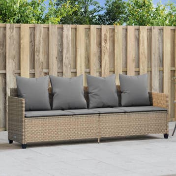 vidaXL Ligbed met kussens poly rattan beige, Verzenden, Nieuw
