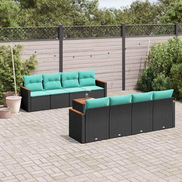 vidaXL 9-delige tuinbankset met kussens van zwart polyrotan, Verzenden, Nieuw