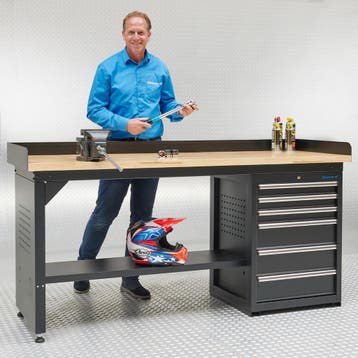 Datona Werkbank PRO - bamboe werkblad - 6 lades - 200 cm -, Ophalen of Verzenden
