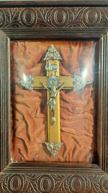 Napoleon III Crucifix - Glas, Hout - 1850-1900 - Shadowbox,