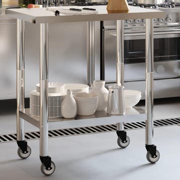 vidaXL Keukenwerktafel met wielen 82,5x55x85 cm roestvrij, Verzenden