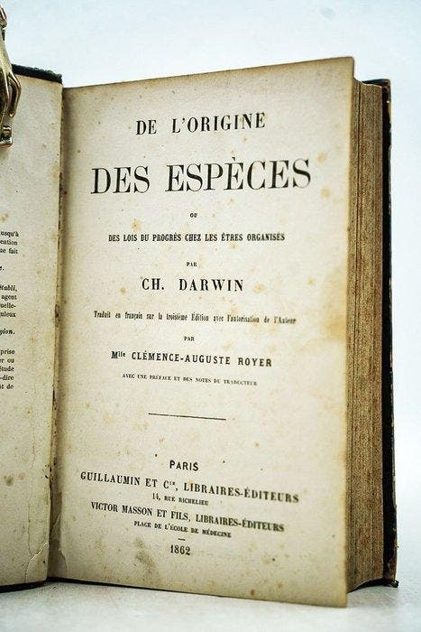 Ch. Darwin & Mlle Clémence-Auguste Royer - De lorigine des, Antiquités & Art, Antiquités | Livres & Manuscrits