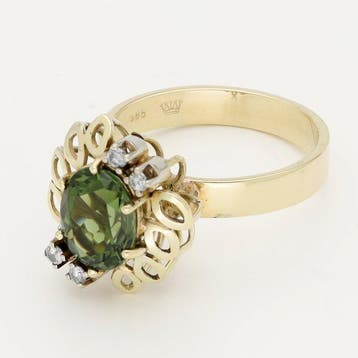 Ring - 14 karaat Geel goud - Saffier. Peridot., Nieuw