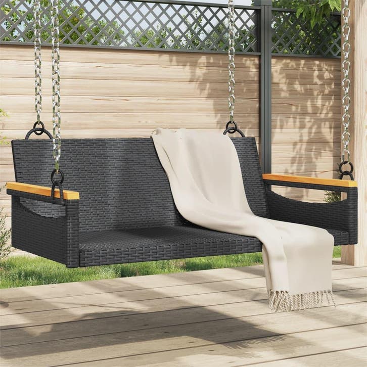vidaXL Schommelbank 109x62x40 cm poly rattan zwart, Tuin en Terras, Tuinsets en Loungesets, Nieuw, Verzenden