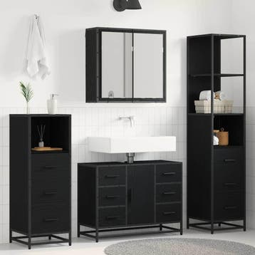 vidaXL Badkamermeubel Set 3 st Zwart Eiken 80 x 33 x 60 cm, Verzenden