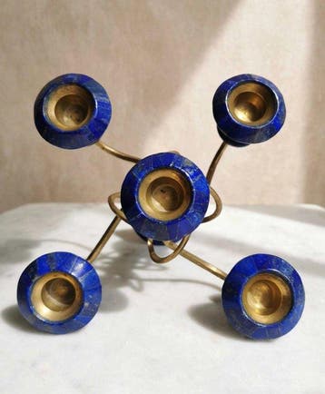 Kandelaar - Diep koninklijk blauw lapis lazuli mozaïek op
