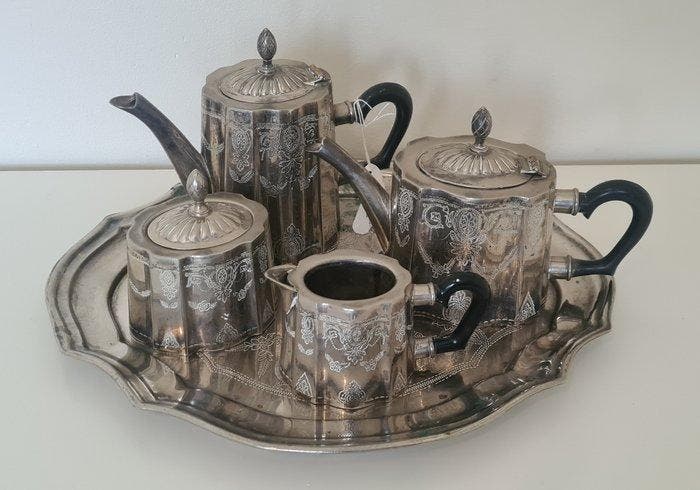 Koffie- en theeservies - Verzilverd - Antique - NO RESERVE, Antiek en Kunst, Curiosa en Brocante