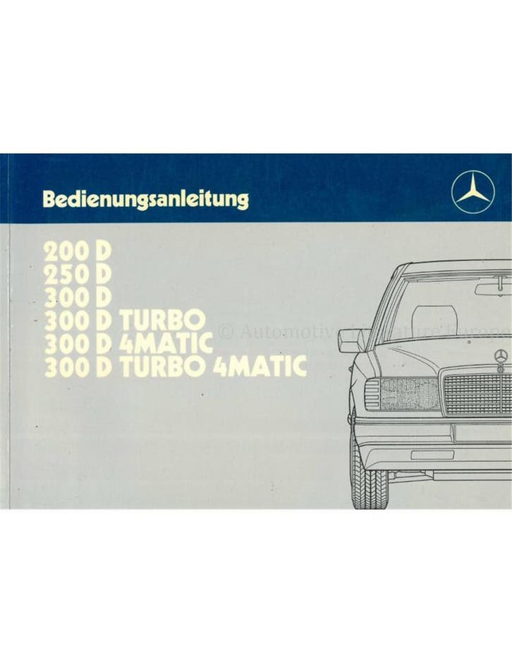 1988 MERCEDES BENZ E KLASSE DIESEL INSTRUCTIEBOEKJE DUITS, Autos : Divers, Modes d'emploi & Notices d'utilisation
