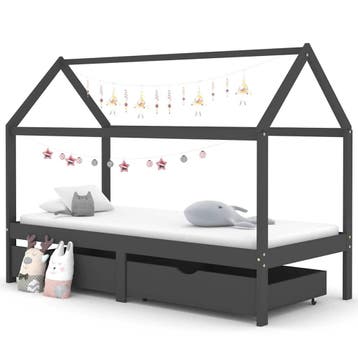 vidaXL Kinderbedframe met lades grenenhout donkergrijs, Verzenden, Nieuw