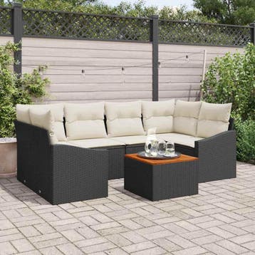 vidaXL Tuinbank Set 7 st Zwart poly rattan, Verzenden, Nieuw