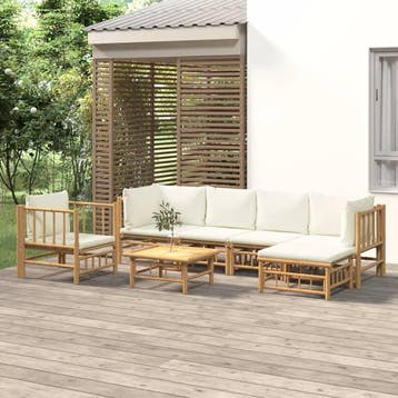 vidaXL 7-delige Loungeset met kussens bamboe crèmewit, Verzenden, Loungeset