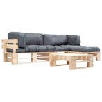vidaXL 4-delige Loungeset pallet met grijze kussens hout, Verzenden, Nieuw, Loungeset