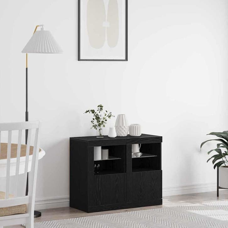 vidaXL LED Dressoir 2 st 41 x 37 x 67 cm Bewerkt hout Zwart, Huis en Inrichting, Kasten | Overige, Nieuw, Verzenden
