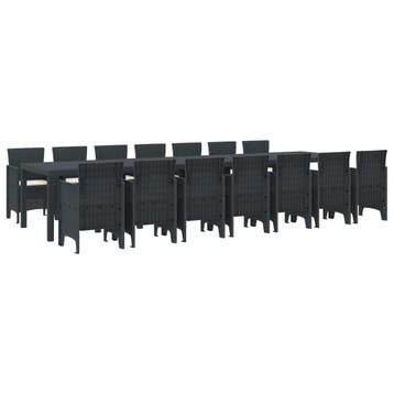 vidaXL Tuin eettafelset met kussens 15 st Antraciet PP, Verzenden, Nieuw