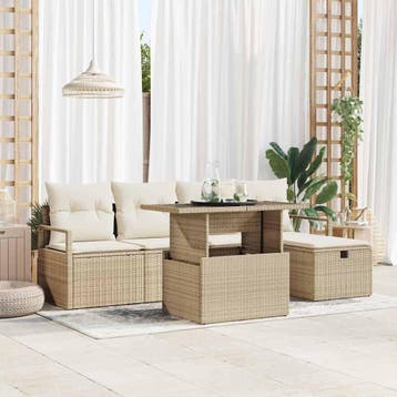 vidaXL Tuinbank Set 6 st Beige poly rattan, Verzenden