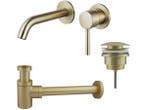 Veiling - Inbouw Wastafelkraan Set Goud met Pop up en sifon, Nieuw