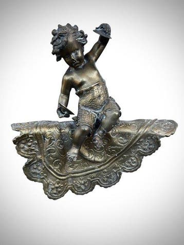 Decoratief ornament - Putto su Drappo Decorato - Italië, Antiek en Kunst
