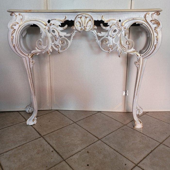 Console - Bois, Marbre - Console restaurée XX, Antiquités & Art, Curiosités & Brocante