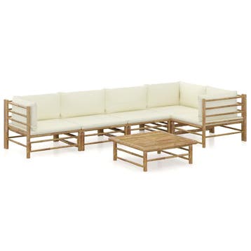 vidaXL 6-delige Loungeset met crèmewitte kussens bamboe, Verzenden, Loungeset