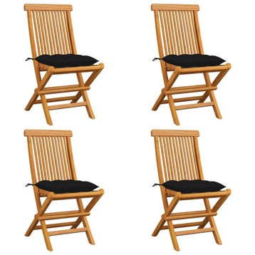 vidaXL Klapstoelen met zwarte kussens, 4 stuks, massief, Verzenden, Nieuw