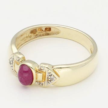 Bague - 14 carats Or jaune Diamant (Naturelle) - rubis