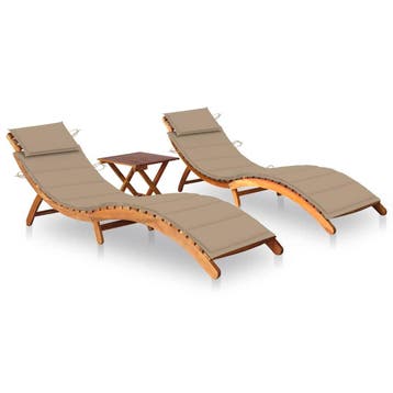vidaXL Ligbedden 2 st met tafel en kussens massief, Tuin en Terras, Verzenden, Nieuw