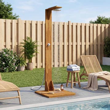 vidaXL Buitendouche 219 cm Massief acaciahout en roestvrij, Tuin en Terras, Verzenden, Nieuw