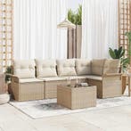 vidaXL Tuinbank Set met kussen met opslag 6 pcs Beige Poly, Verzenden
