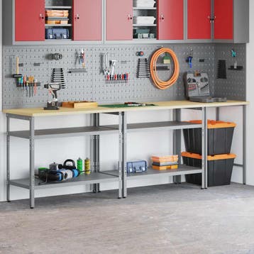 vidaXL Werkbankset 3 st Beige en Grijs Gepoedercoat staal, Doe-het-zelf en Bouw, Werkbanken, Verzenden, Nieuw