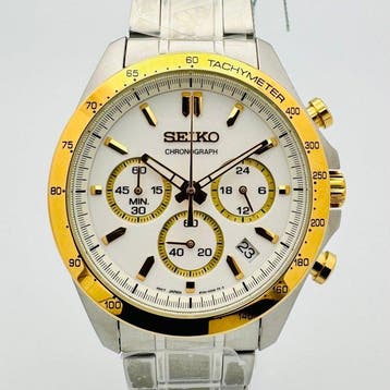 Seiko - Chronograph White Dial with Yellow Indexes - Date -