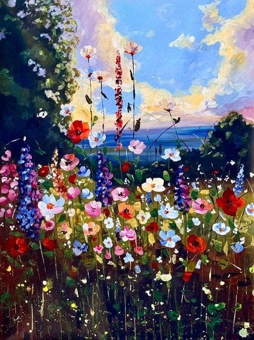 Karlos (XX-XXI) - Amanecer Silvestre con Delfinios y, Antiek en Kunst, Kunst | Schilderijen | Modern