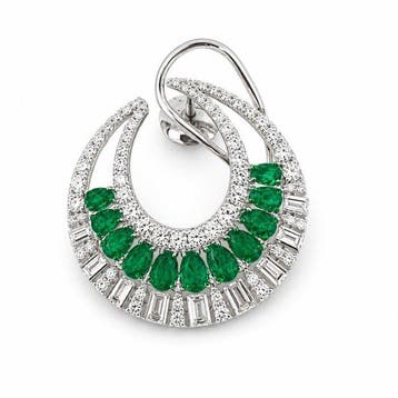 Cocktail oorbellen - 18 karaat Witgoud - 7.58ct. tw. Smaragd