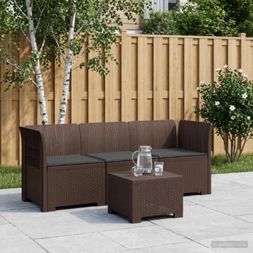 vidaXL 3-Zits Tu bank met Kussens Rattan Look PP Bruin, Verzenden
